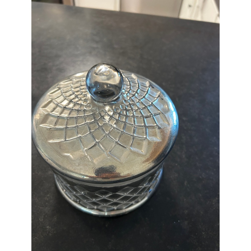 Silver Mercury Glass Apothecary Jar Diamond Quilted Decorative Canister with Lid - Picture 2 of 4
